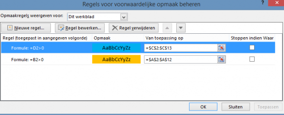 fomule voorwaardelijke opmaak
