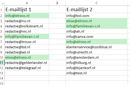 Snel maillijsten vergelijken met Excel