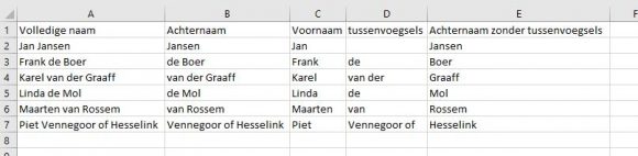Namen splitsen met Flash Fill
